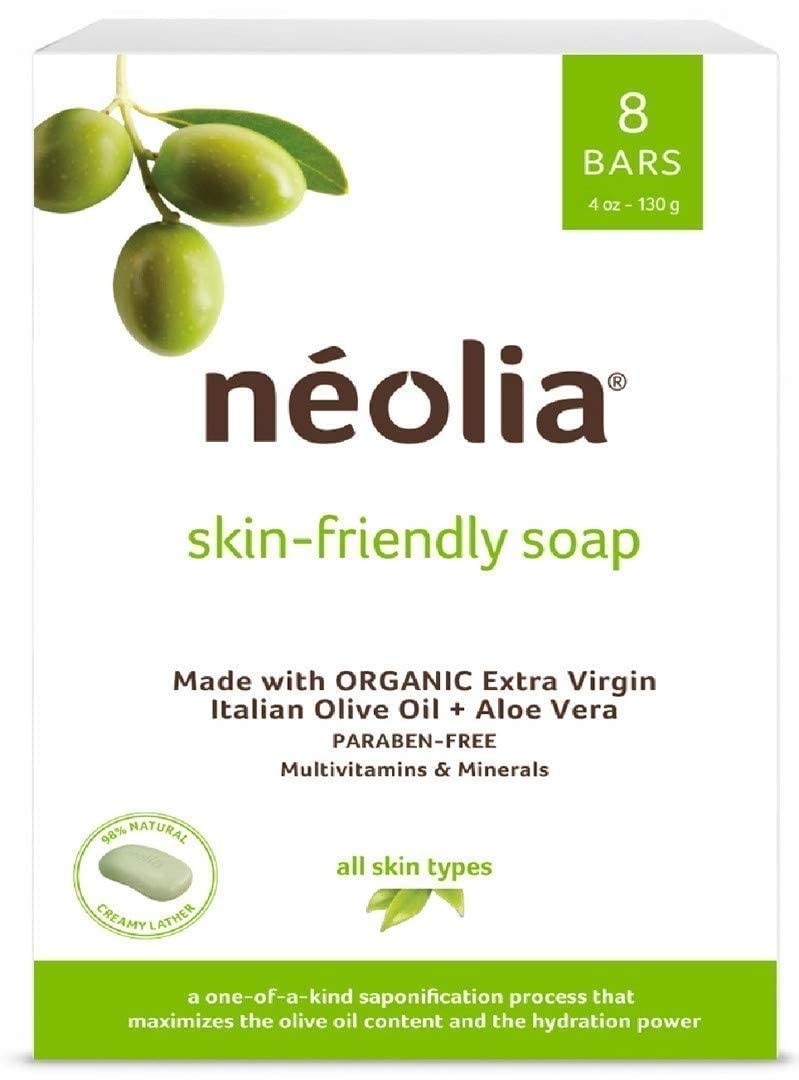 Neolia Olive Oil Soap Bar 8-Pack: Natural Moisturizing Cleanser with Aloe Vera