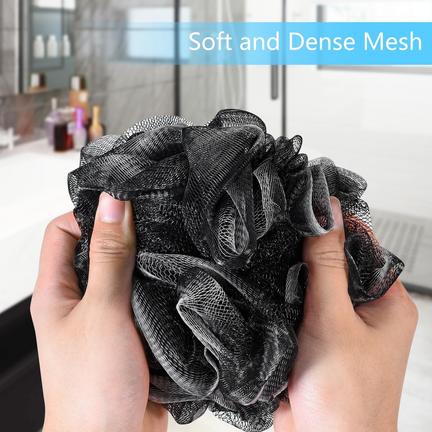 Yoget Bath Loofah Sponge, 4 Pack Black 60G Shower Mesh Ball Soft Pouf