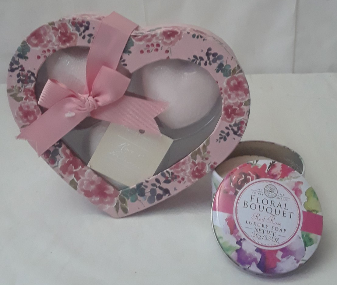 Lot of 2 Red Rose Luxury Soap 5.3oz & Dickens & Hawthorne Heart Shape Bath Bombs