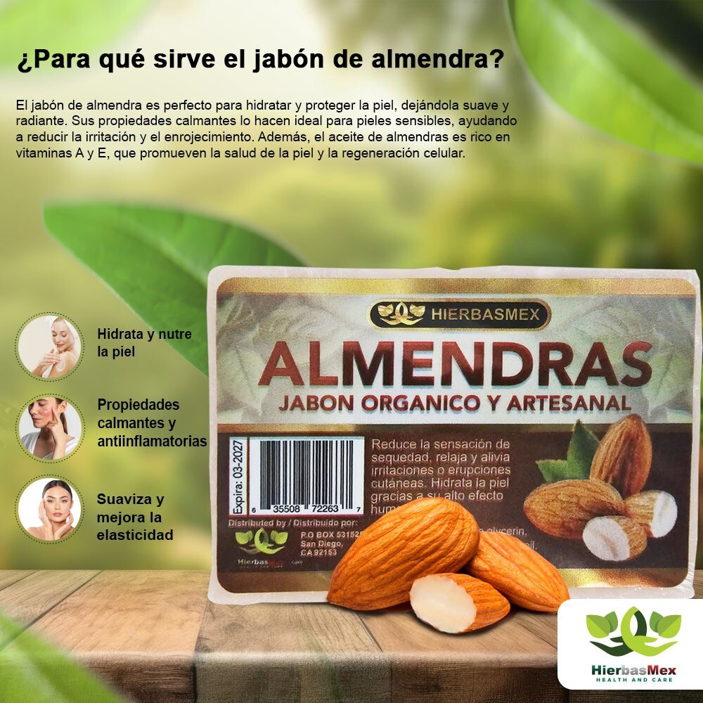 Almendras Jabon Herbal Set de 3 Jabones 100g Almonds Bar Soap HierbasMex