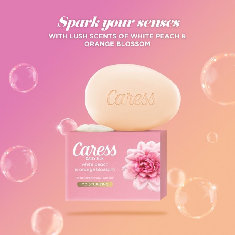 Caress 8 pk Daily Silk Bar Soap White Peach & Orange Blossom Floral Oil Essence