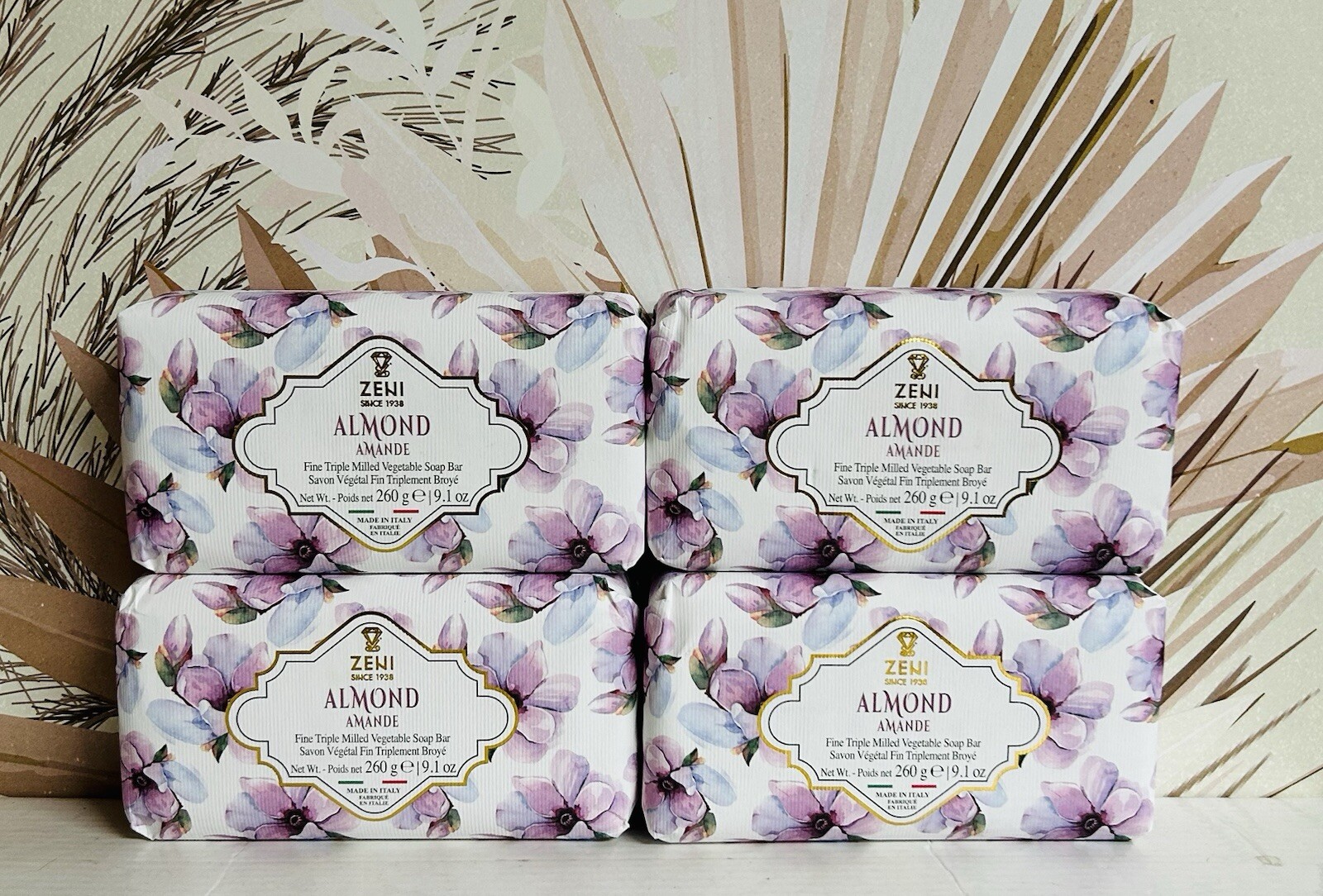 4-Pack Zeni ~ Almond Fine Triple Milled Vegetable Soap Bar 9.1 oz Each