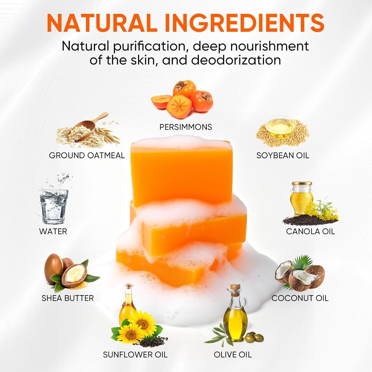 Persimmon Soap Bar Body Odor Control Deodorant Soap for Men & Women, 3pcs