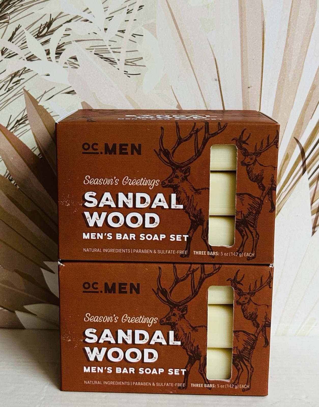2-Pack Sandalwood Men’s Bar Soap with Organic Olive Oil Set 6 Bars 5 oz Each