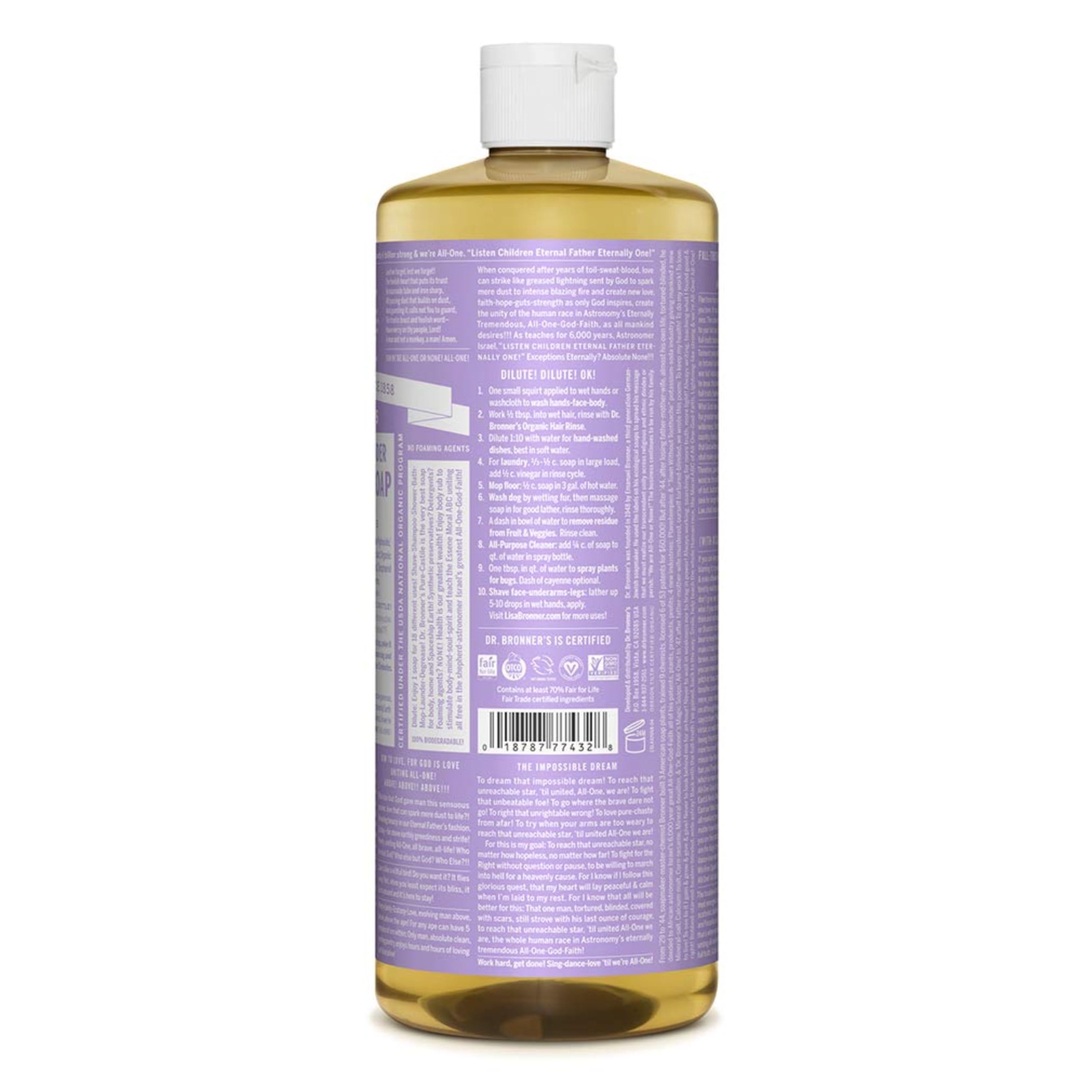 Dr Bronner’s Organic Fair Trade Pure Castile Soap 32 Fl Oz All Purpose Cleaner