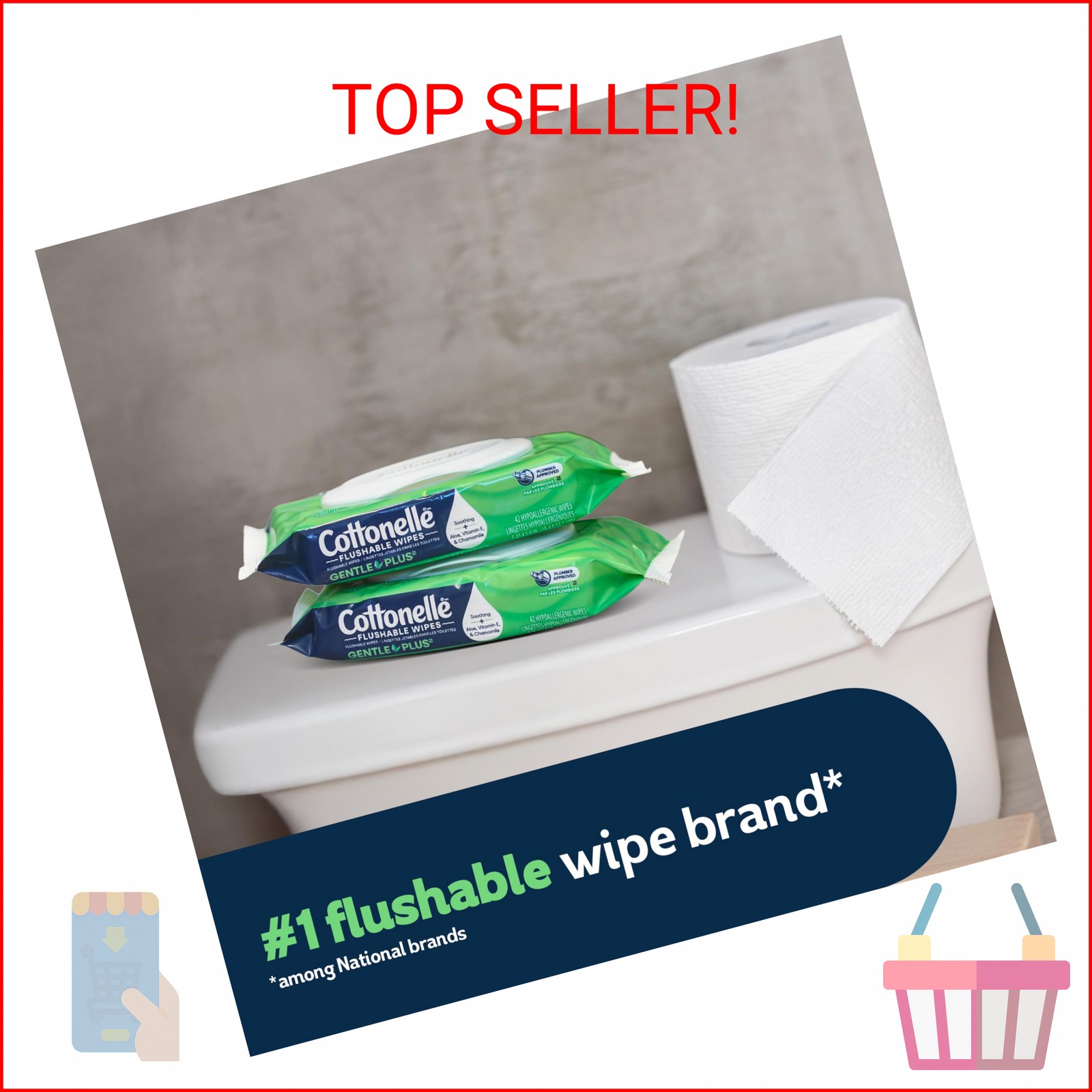 Cottonelle GentlePlus Flushable Wet Wipes with Aloe & Vitamin E, 4 Flip-Top Pack