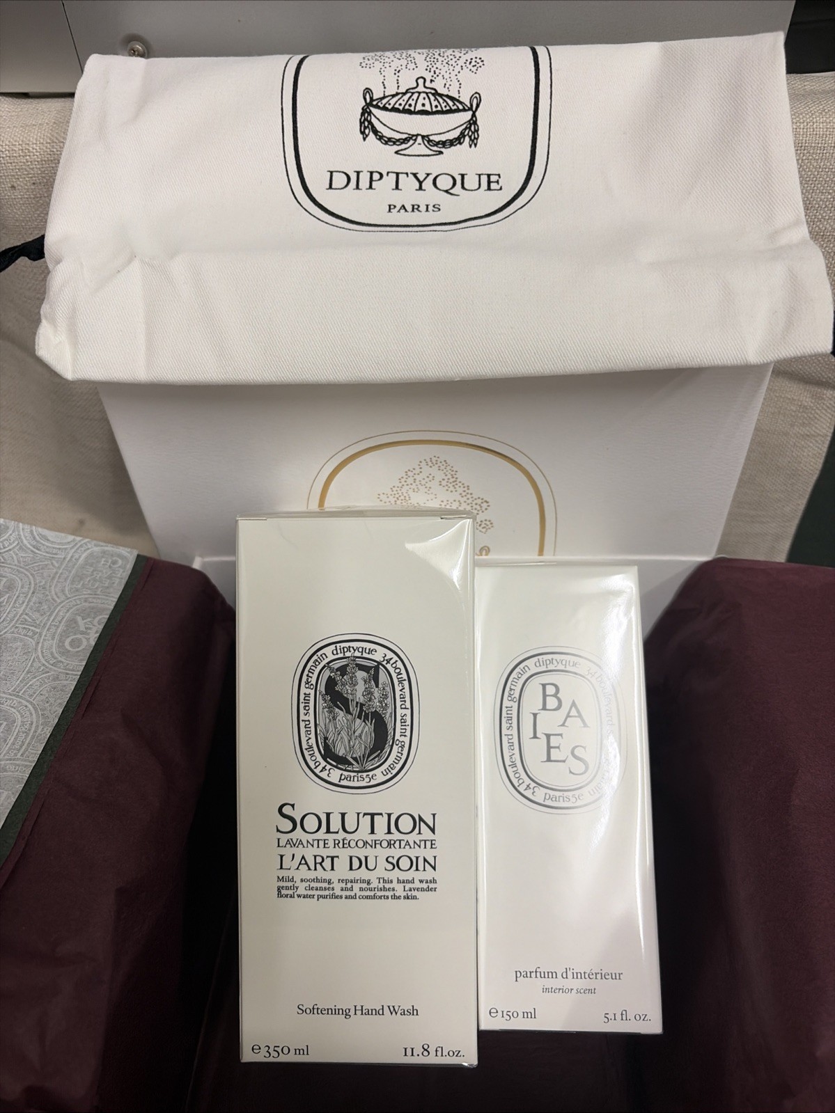 Authentic Diptyque Gift Pack Softening Handwash And Baies Interior Scent. New