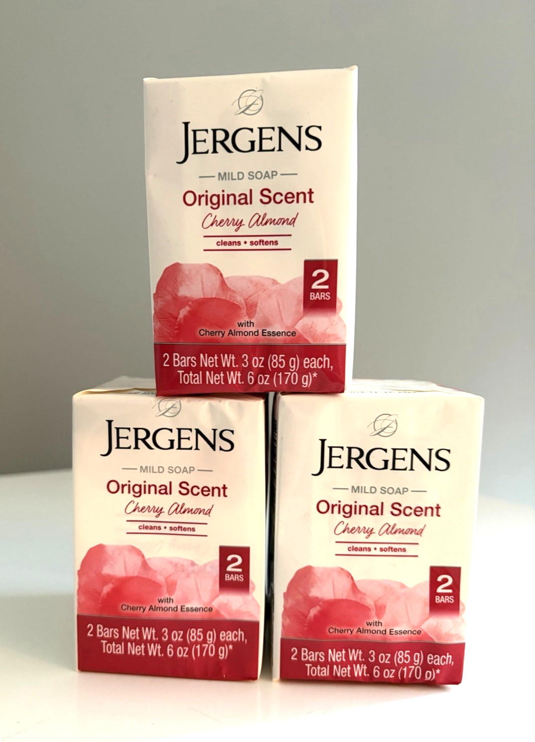 Jergens Cherry Almond 2 Pk Soap Original Scent, 3oz Each Bar – (6 Bars Total)