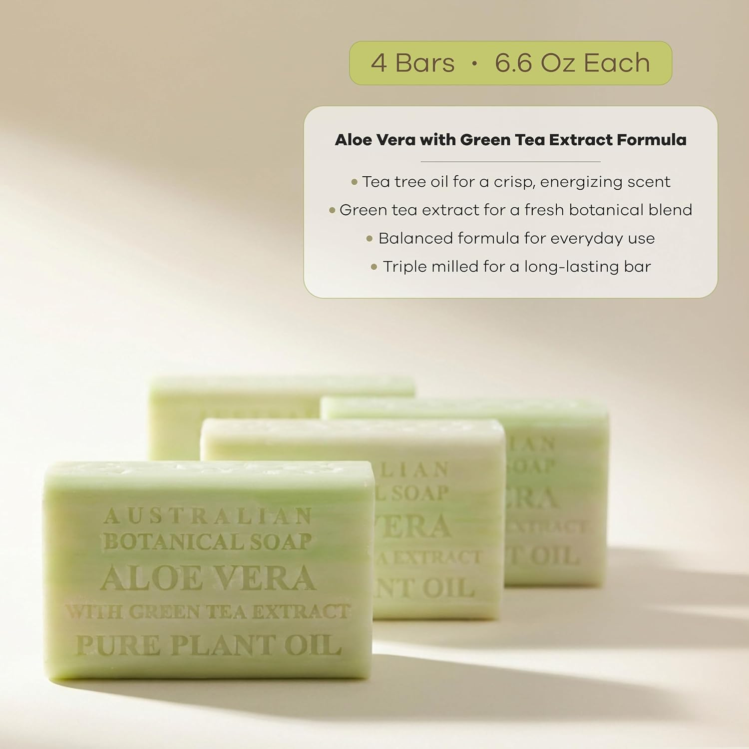 Australian Botanical Soap Aloe Vera with Green Tea Extract – Triple Milled 6.6