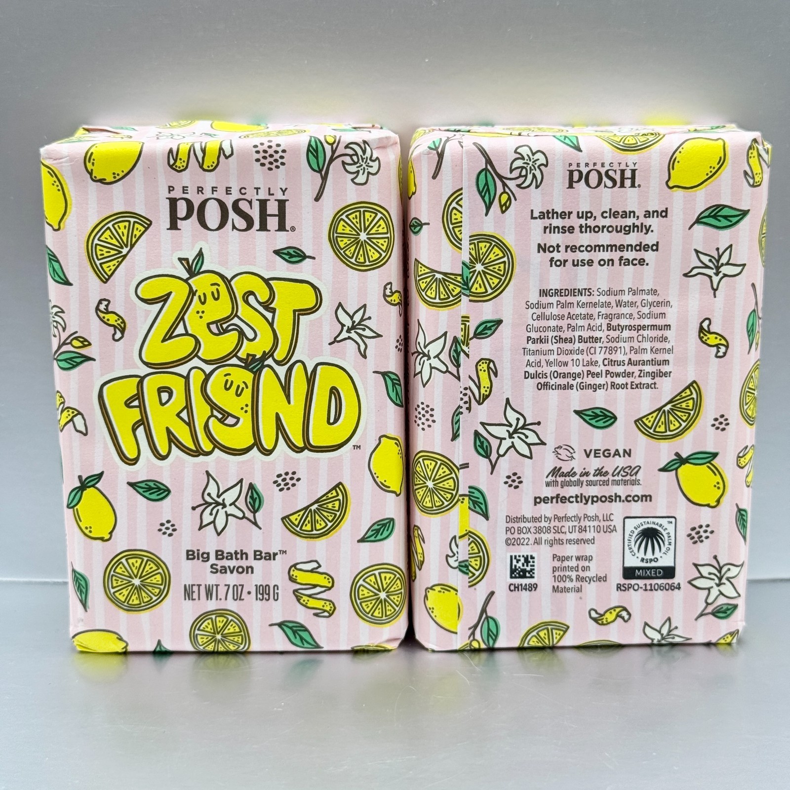 Lot of 2 Perfectly Posh ZEST FRIEND Big Bath Bar Soap *SEALED* Citrus Ginger