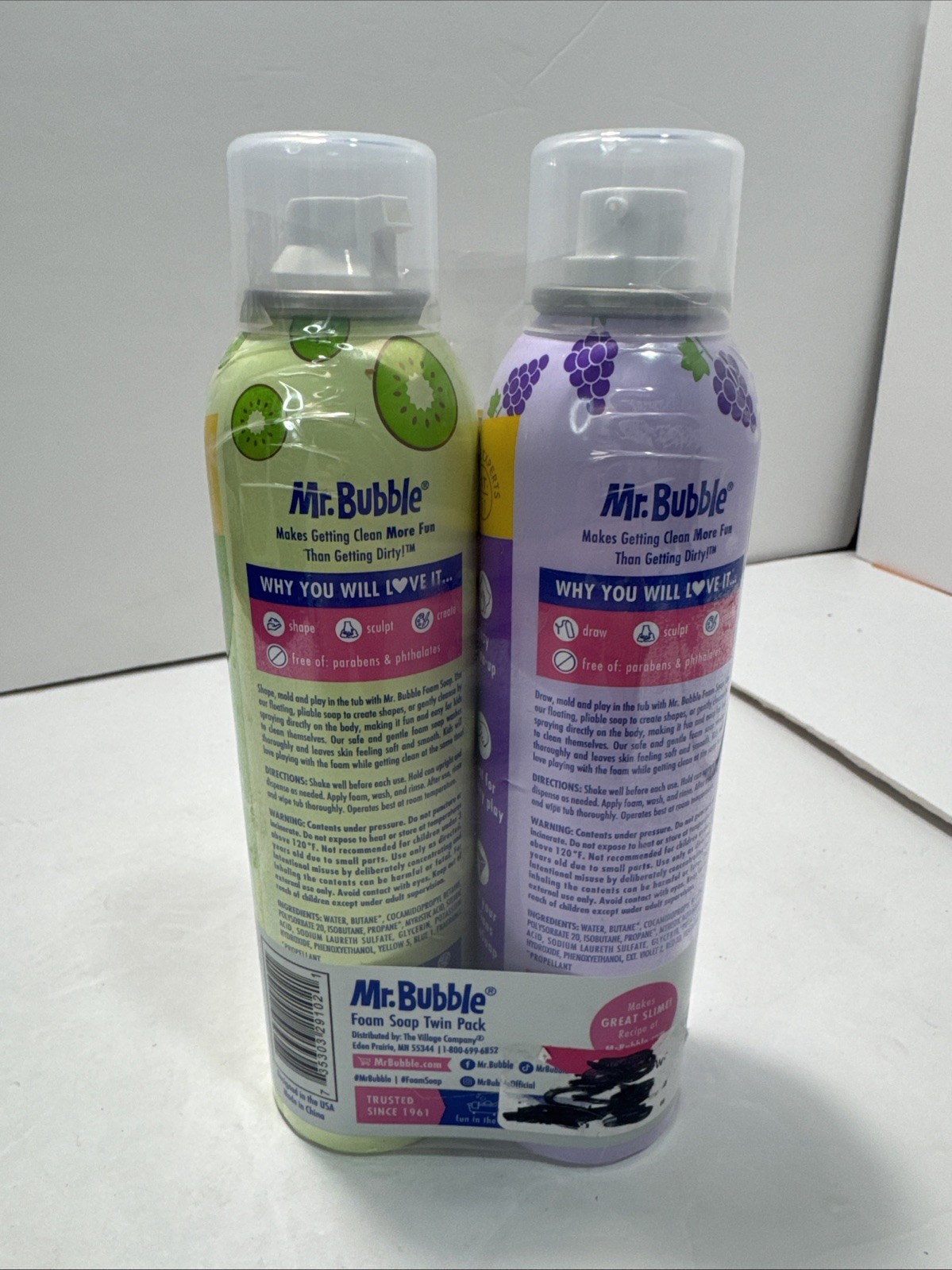 New Sealed Mr. Bubble Foam Soap – Twin Pack. Grape and Kiwi Blast