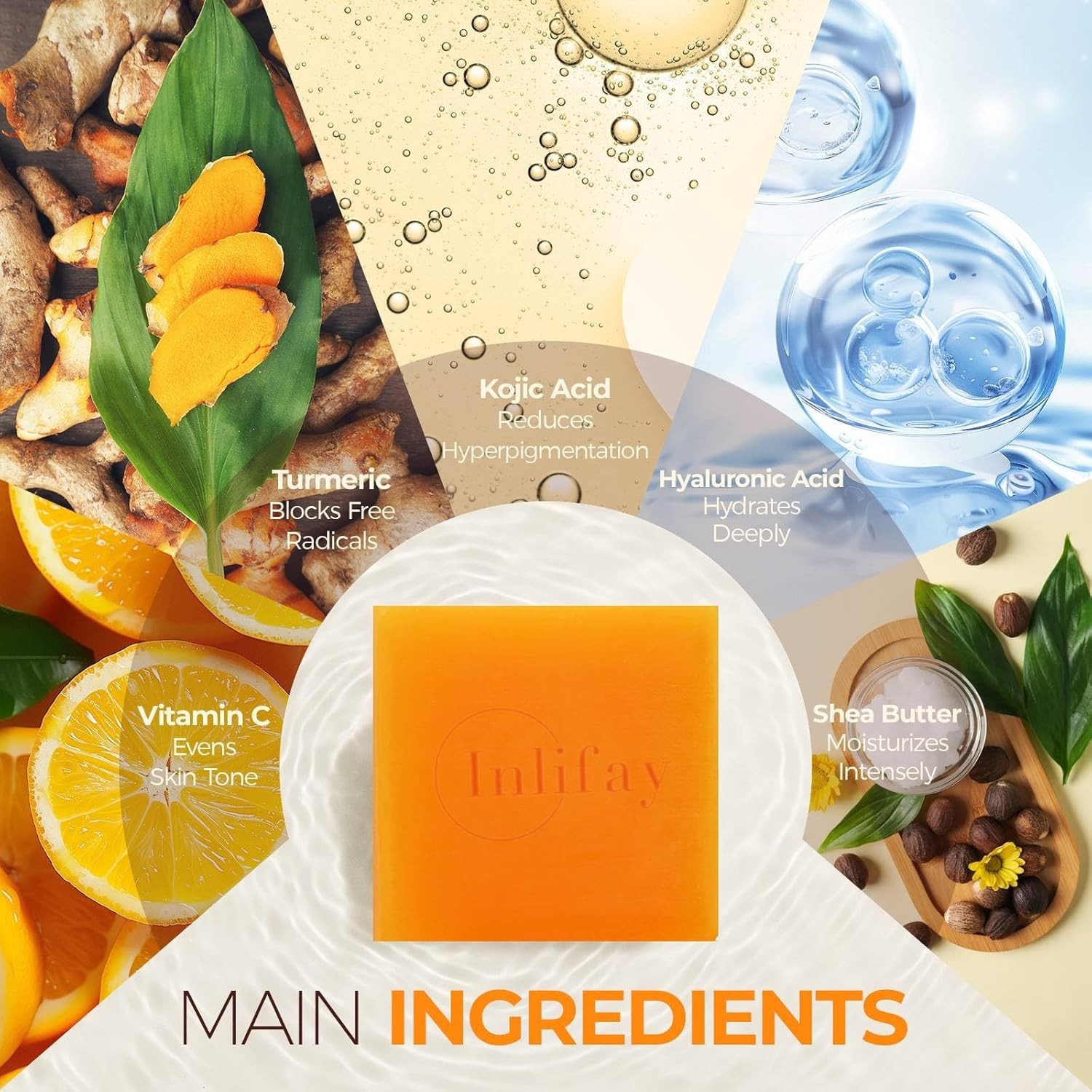 Inlifay Kojic Acid Turmeric Soap: Dark Spot Remover for Face Body – Skin Cleansi