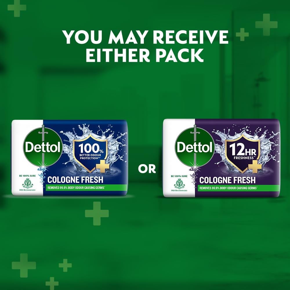Dettol Cologne Fresh Soap Bar 100g, Pack of 4 – 12hr Freshness & Germ Protection