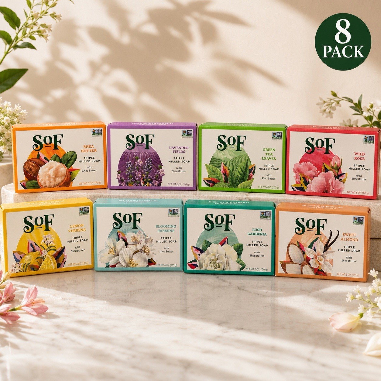South of France Triple Milled Soap Shea Butter 6 oz Assorted Scents – 8 Pack