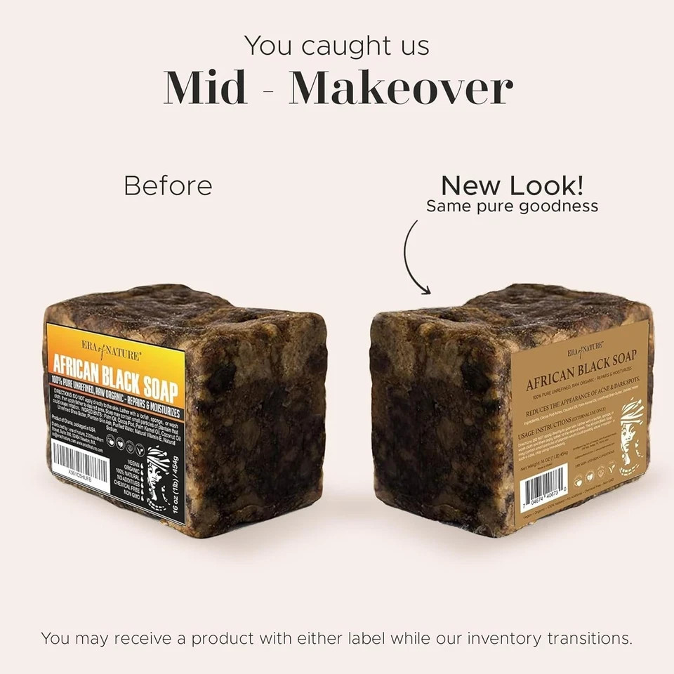 era of nature Best Raw ORGANIC AFRICAN BLACK SOAP, for Dry Skin and Skin Conditi