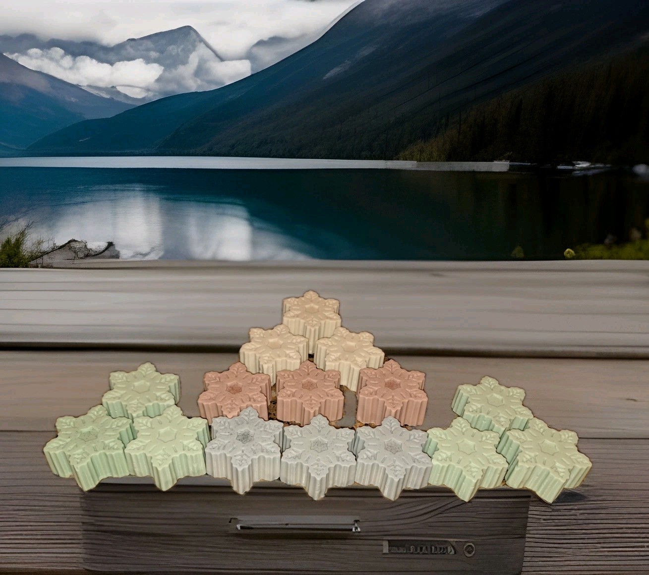 Snowflake Shaped Body Bar Organic Soap with Green,Pink,White and Blue Clay