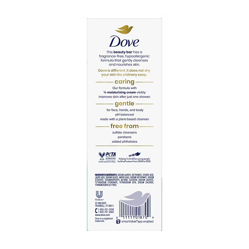 Dove Sensitive Beauty Bar Soap Fragrance Free Hypoallergenic 16 Bars