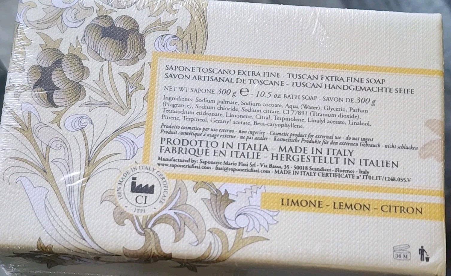 Saponerie Mario Fissi Lemon Citron Fine Milled Italian Soap