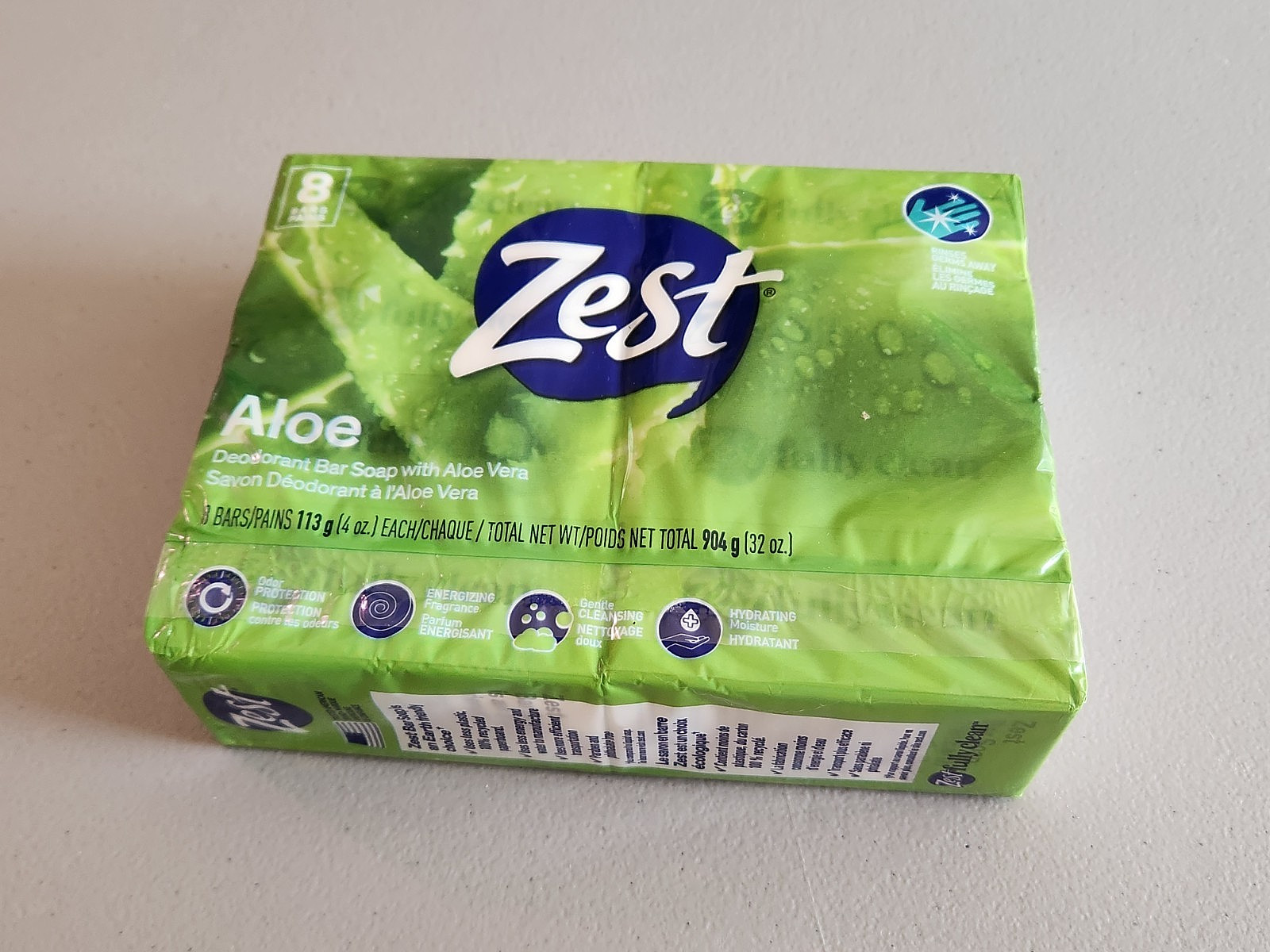 NIP ZEST 8 Bar Aloe Deodorant Soap 4Oz Each 32 Oz Ttl. Odor Protection Hydrating