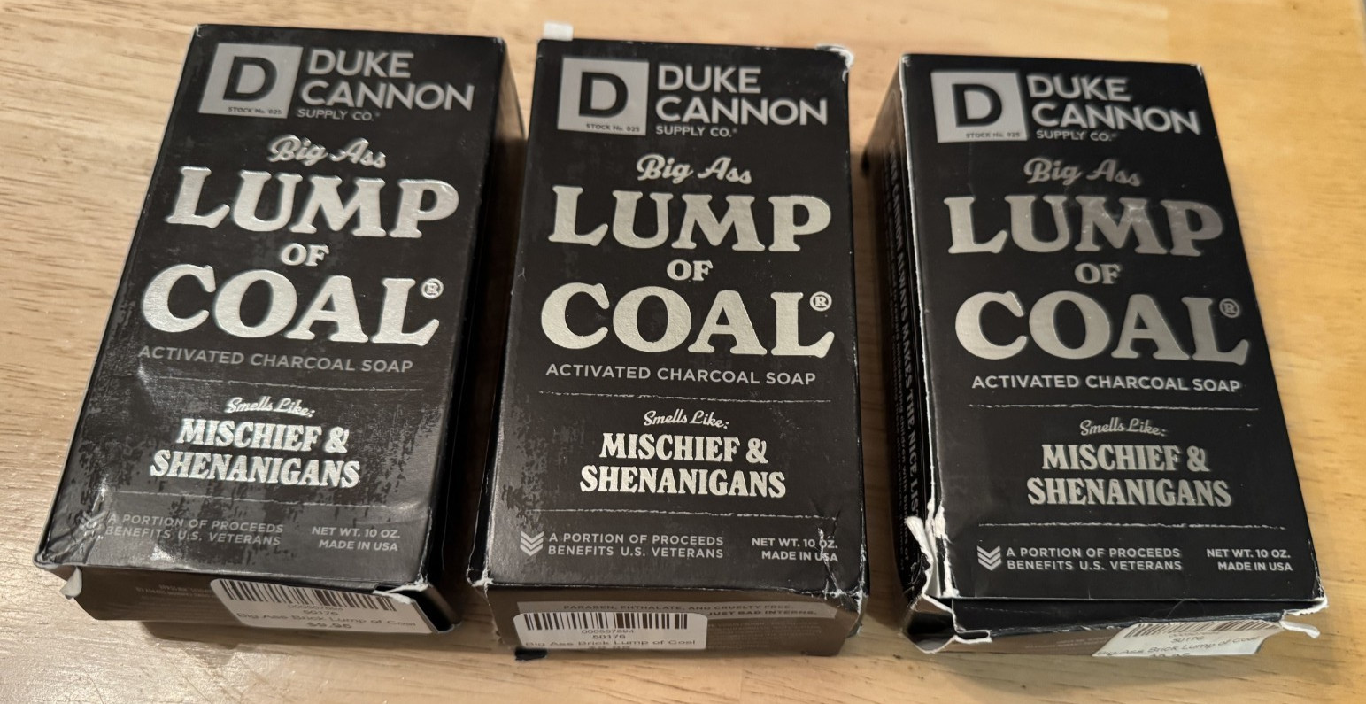 3 NEW BARS Duke Cannon Supply Lump of Coal Big Ass Brick Bar Charcoal Soap 10 oz