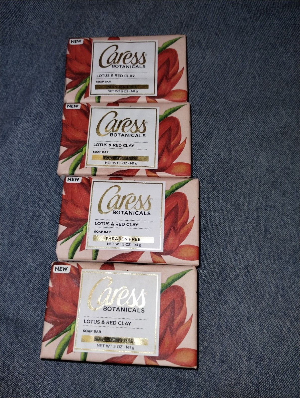 Caress Botanical Soap Bars Lotus Red Clay, Orchid Coconut Milk, Charcoal Rosehip