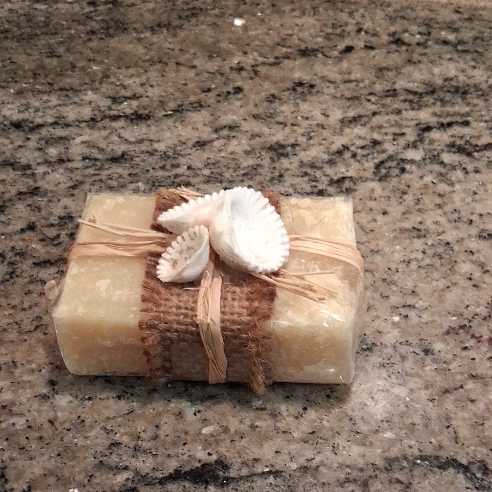 Homemade Handmade Shell Decorated Rectangular Body Bar Soap, Beige, Regular Size