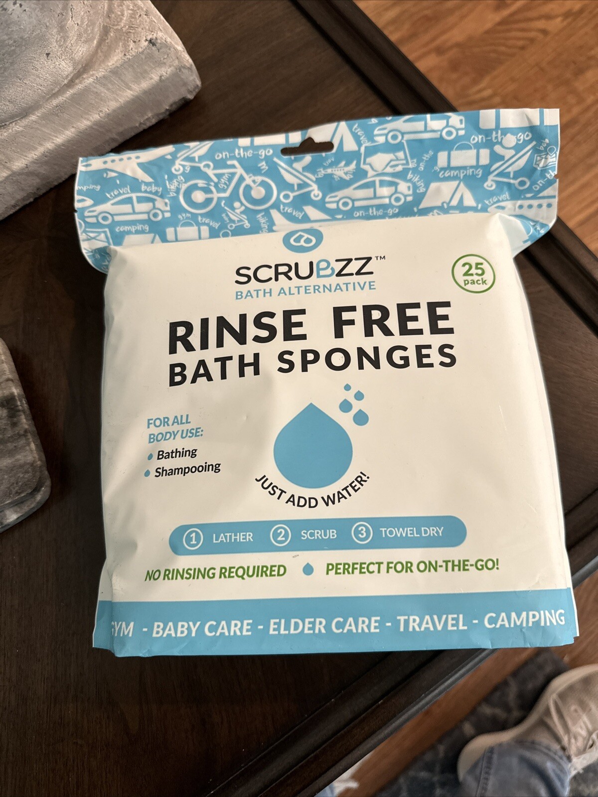 Scrubzz Disposable No Rinse Bathing Wipes – 25 Pack – All-In-1 Single Use Shower