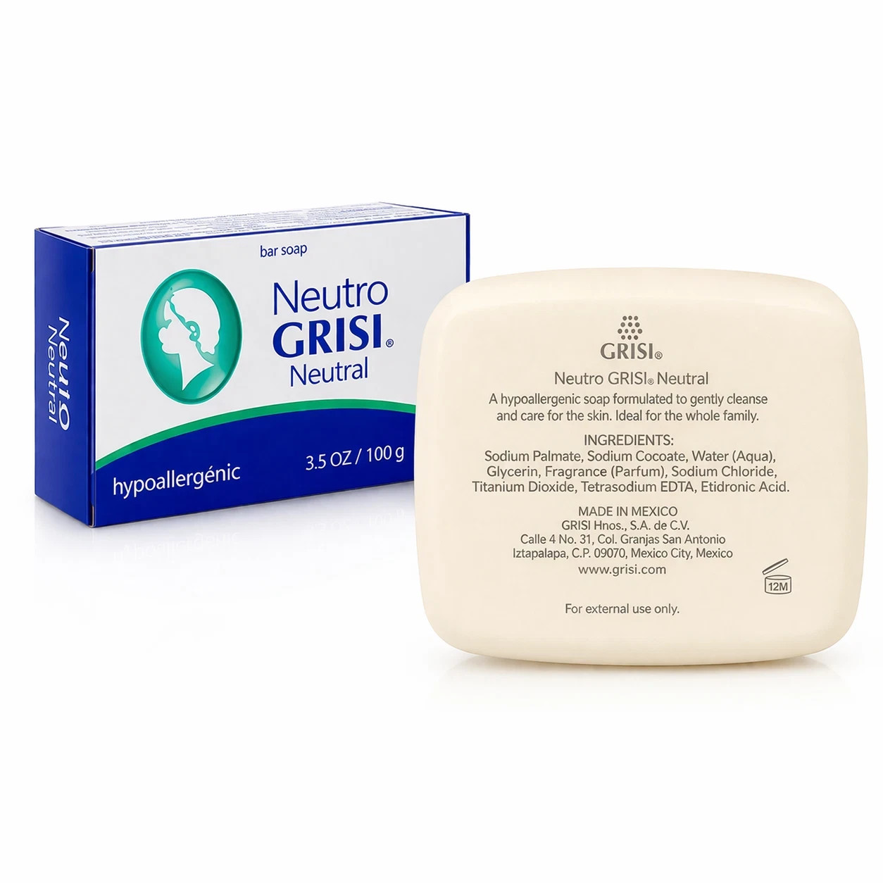 6 Pack Neutral Soap, Jabon Neutro, Grisi 3.5 Oz. X 6 Units