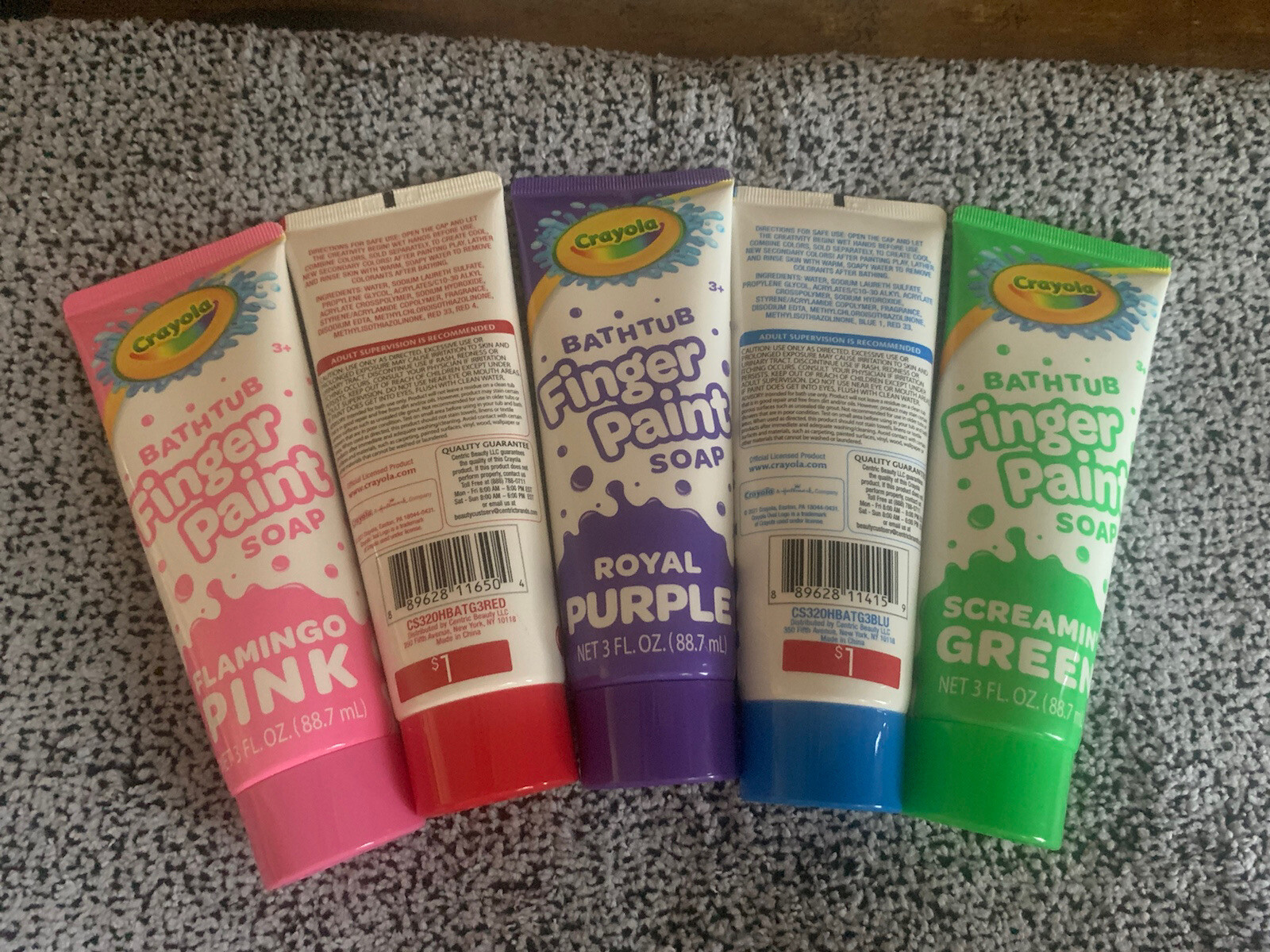 5PC SET: Crayola Bathtub Finger Paint Soap Kids 3oz: Red Blue Green Purple Pink