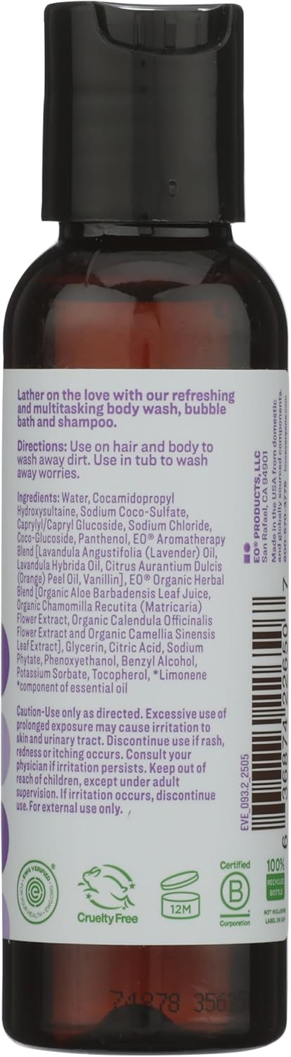 Everyone 3-in-1 Soap Body Wash, Bubble Bath, Shampoo, Travel Size, 2 Ounce (Pack