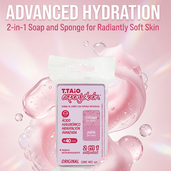 2Pcs Esponjabon Hyaluronic Acid Soap Sponge 2 in 1 Advanced Hydration Deep Moist