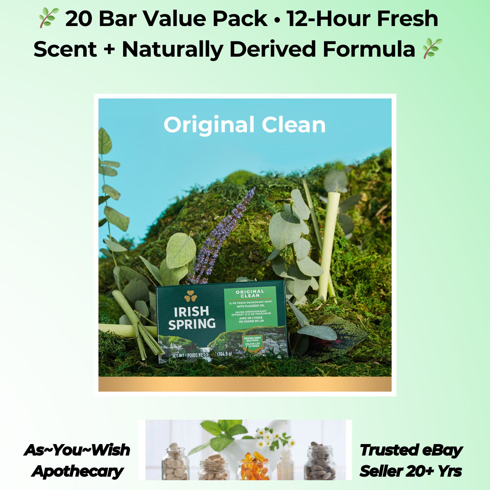 Irish Spring Men’s Bar Soap 20 Count 4oz Each Original Clean – NO SHIP TO CA