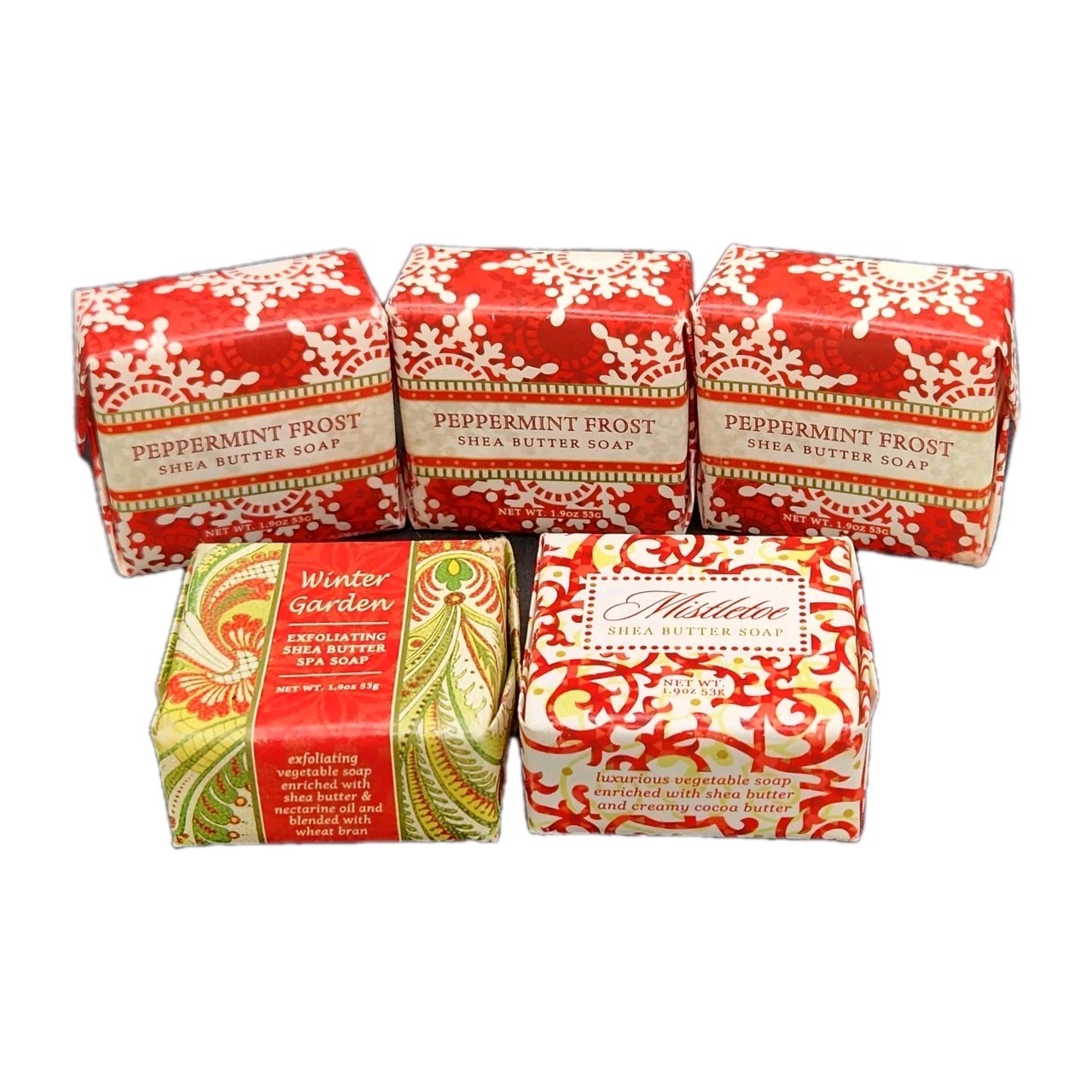 5 Greenwich Bay Trading Shea Butter Soap 1.9 oz. Christmas Peppermint Travel