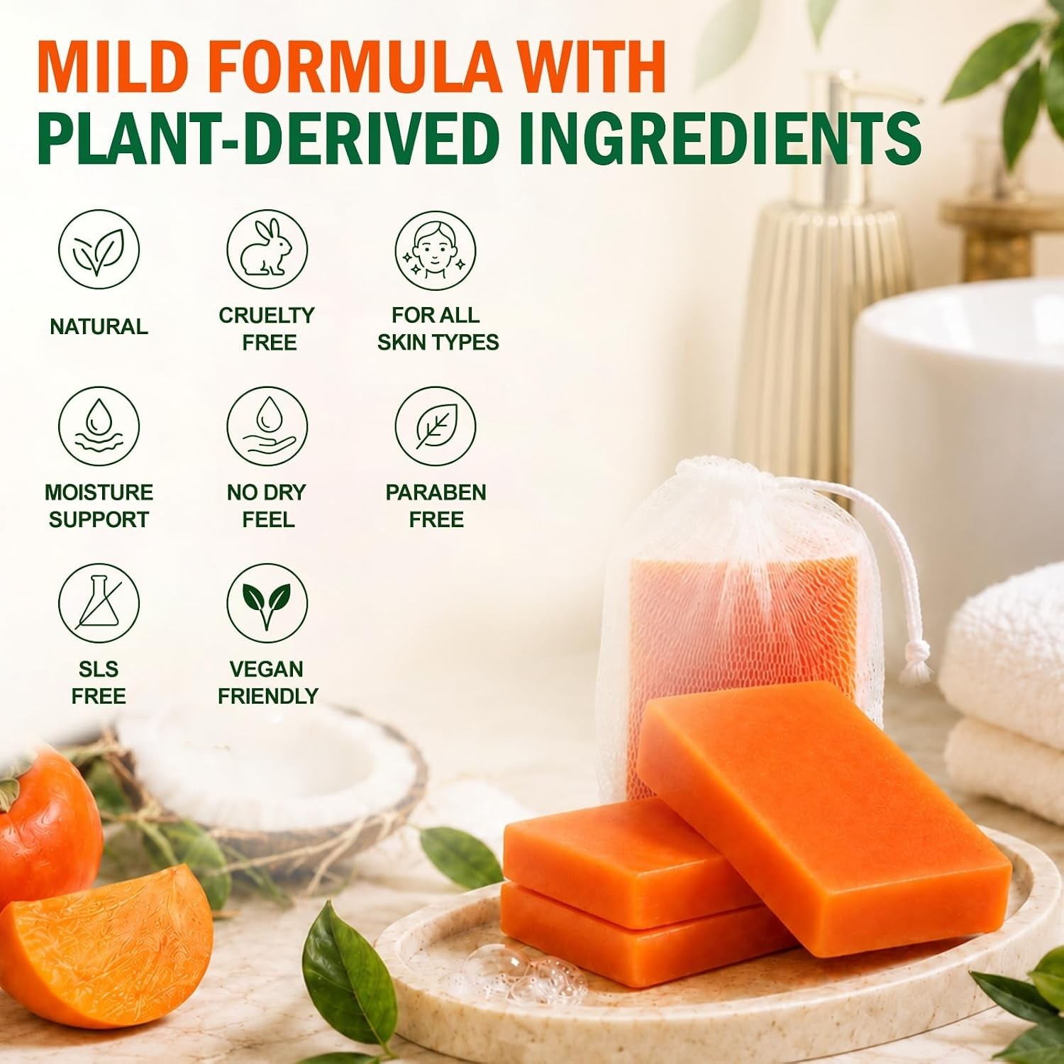 5 PCS Persimmon Soap Bar（80g） for Body Odor Control, Natural Refreshing Body …