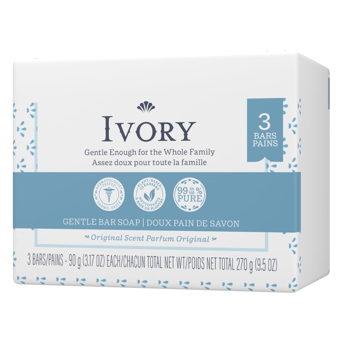 Ivory Soap Bars 3.1 oz Pack of 3 Gentle Cleansing Dyes Free