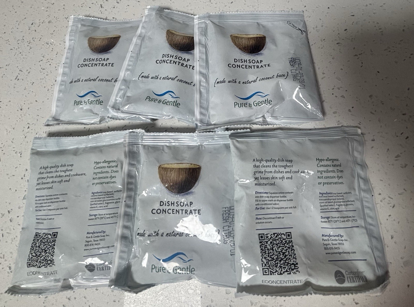 6 Pure and Gentle dish soap concentrates,natural coconut base