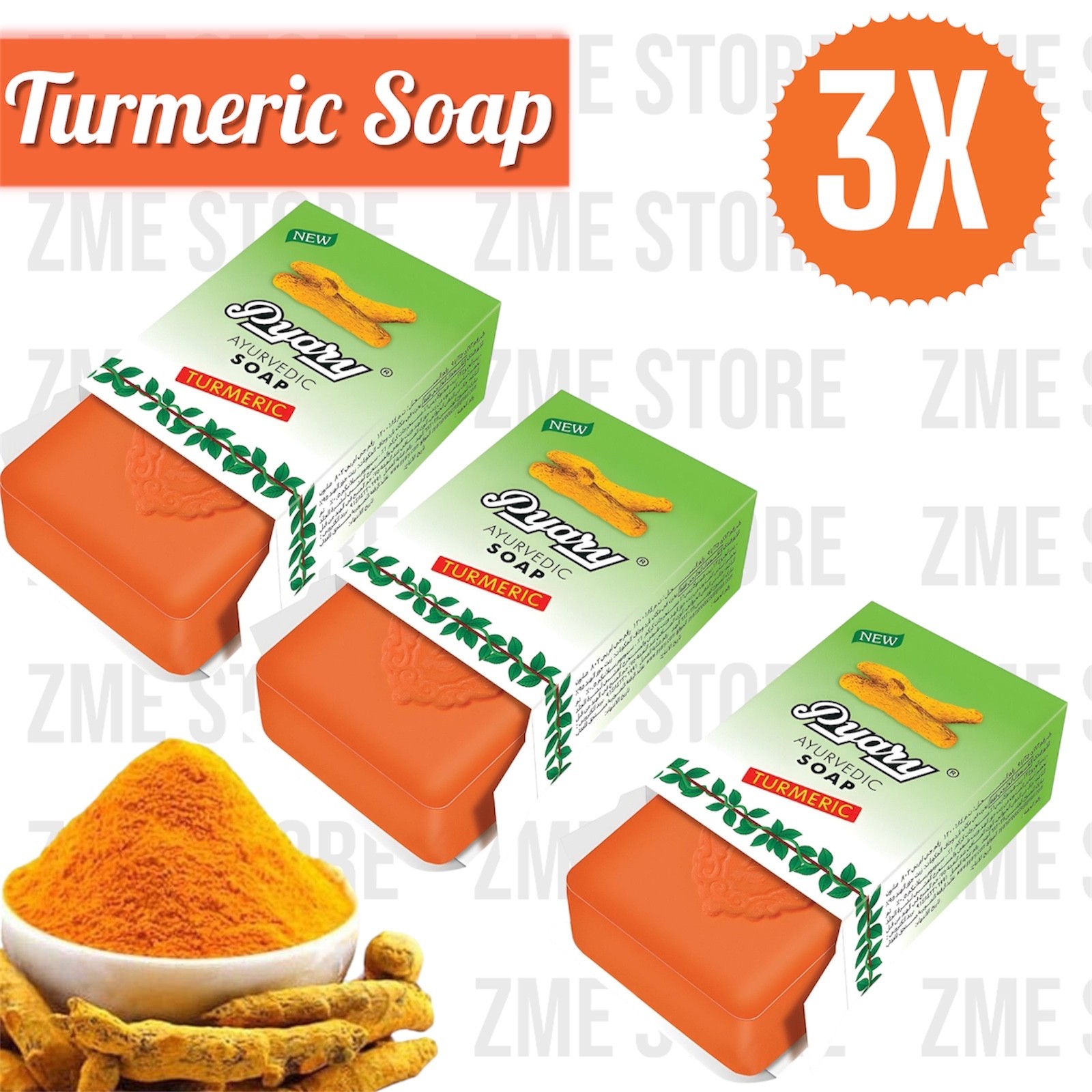 3X Pyary Turmeric Soap Original 100% 75g – صابون الكركم