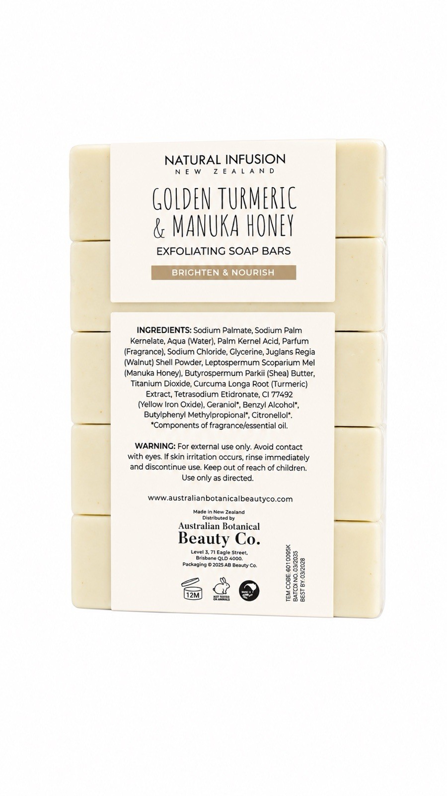 Natural Infusion Turmeric & Manuka Honey Exfoliating Soap Bars, Face & Body