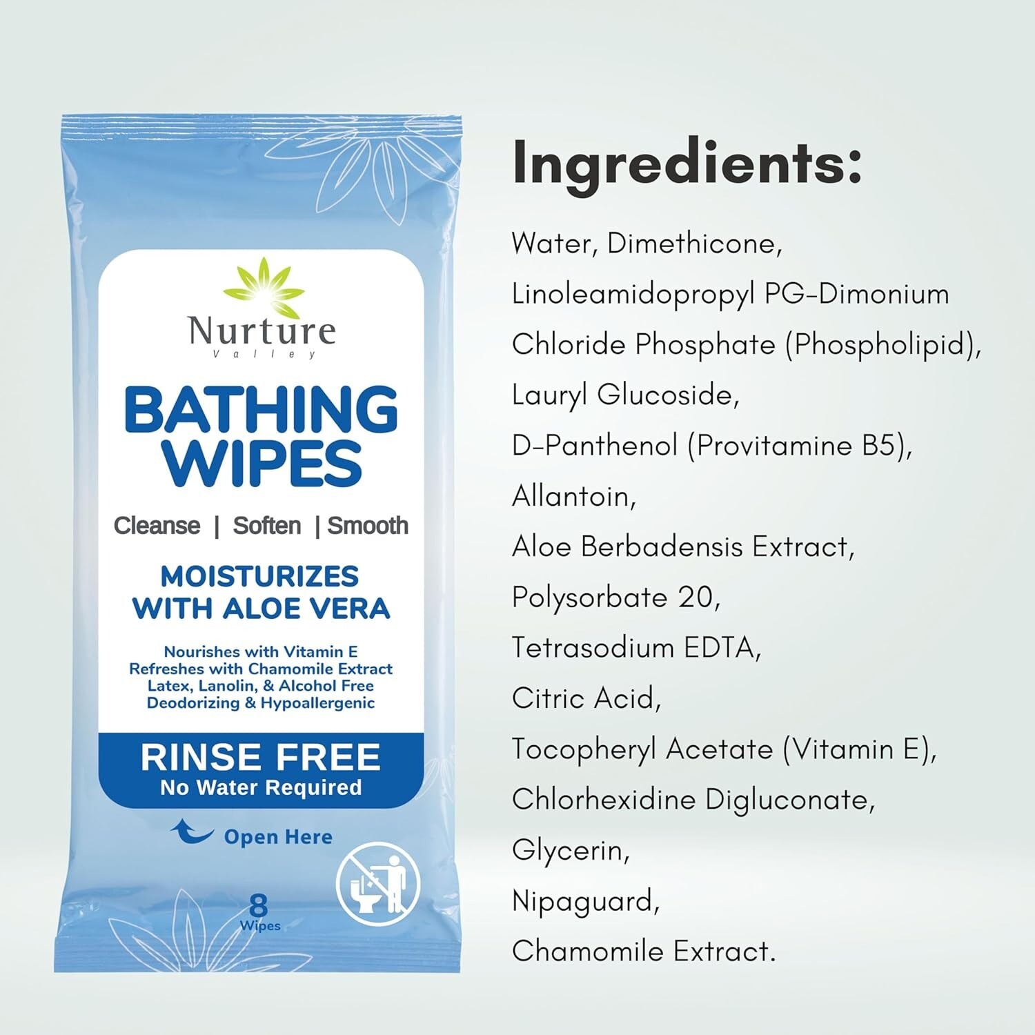 Nurture Rinse Free Bathing Wipes for Adults w/Aloe | Waterless Cleansing for …