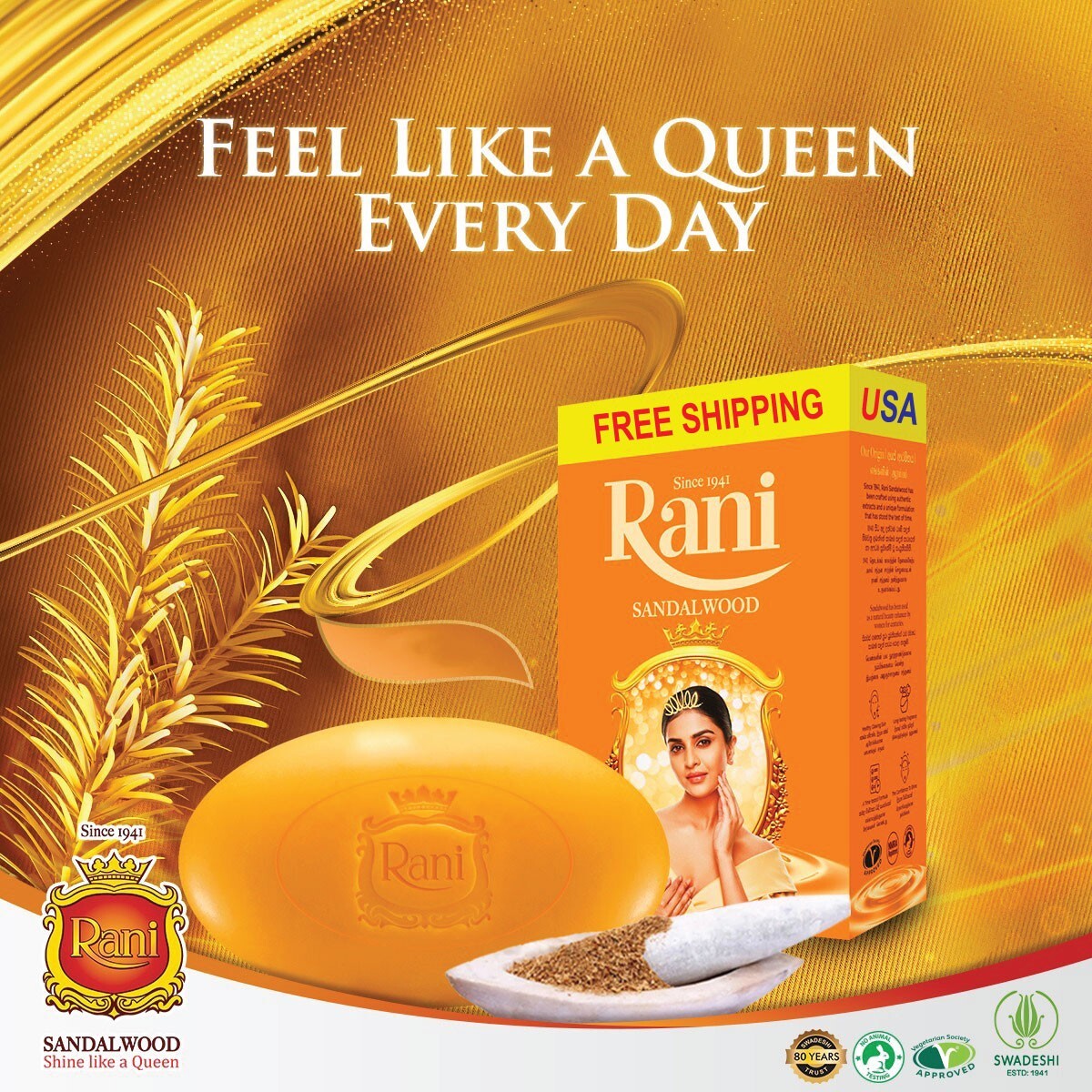 Rani Sandalwood Ayurveda Herbal Soap Body Bathing 90g Original Bar Women Skin