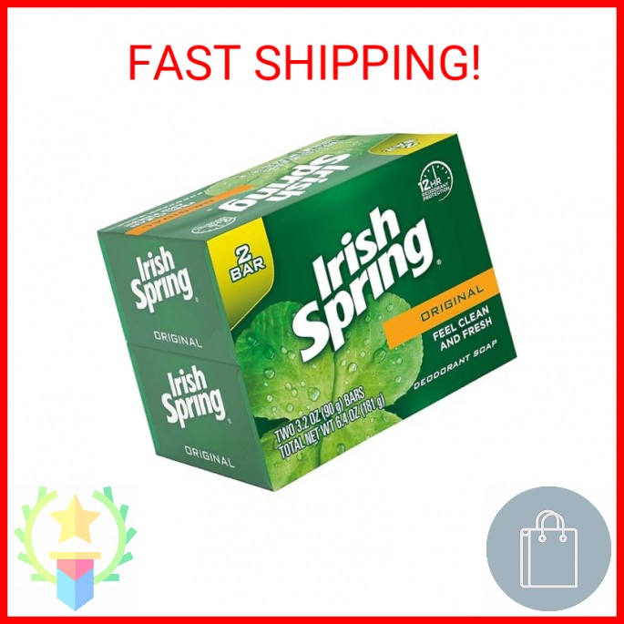 Irish Spring Original Deodorant Bar Soap, 3.20 oz bars, 2 ea