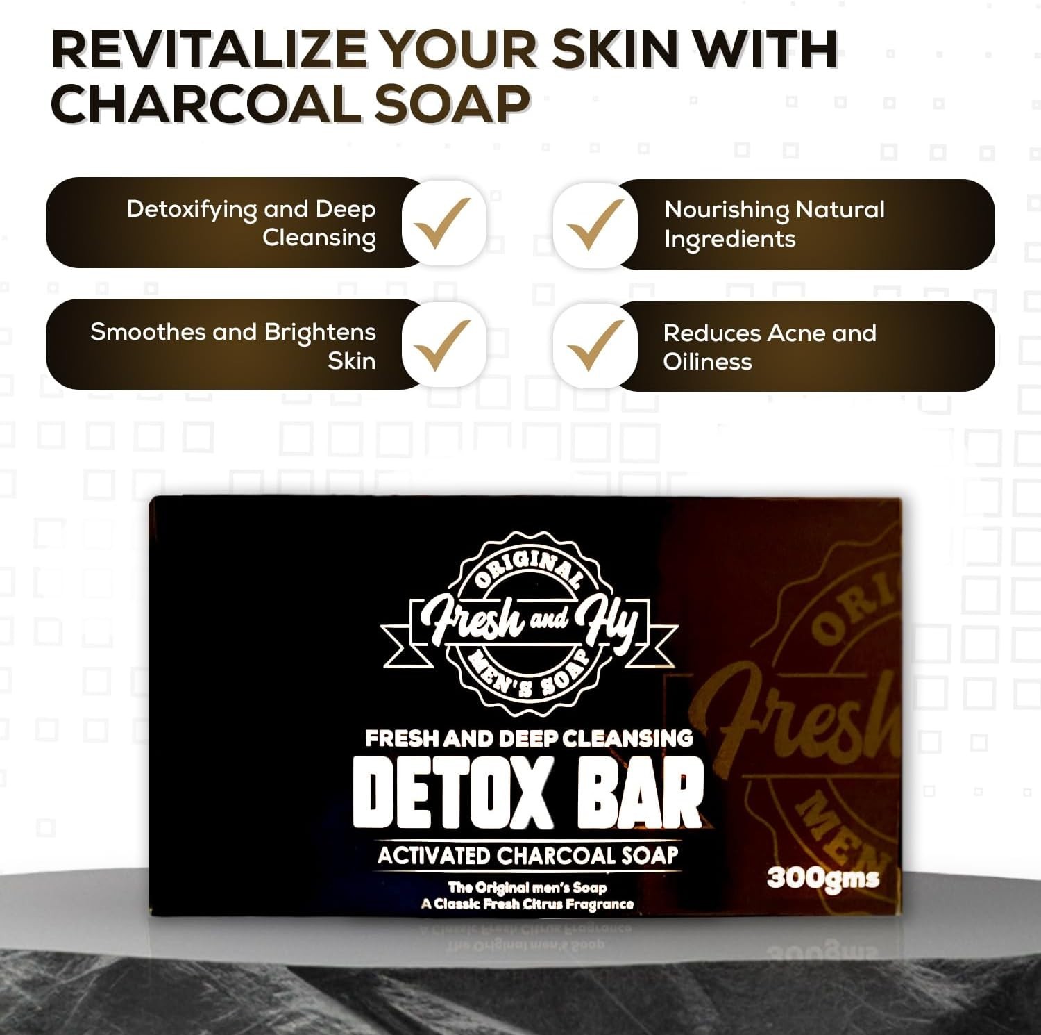 Fresh & Fly Activated Charcoal Soap Bar 300g | Natural Antibacterial Men’s Soap