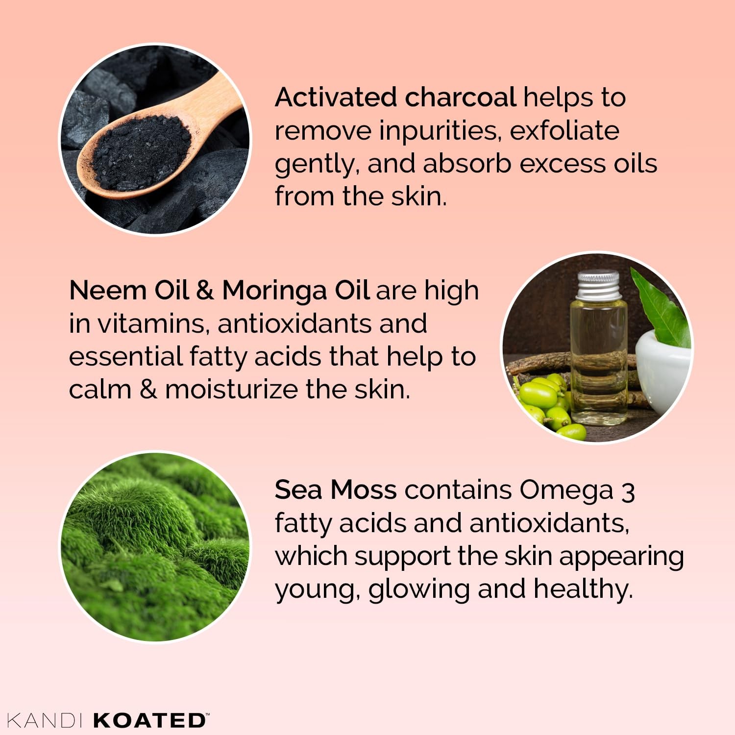 Kandi Koated PURE Face & Body Cleansing Bar Burruss – Neem & Moringa Oils, Se…