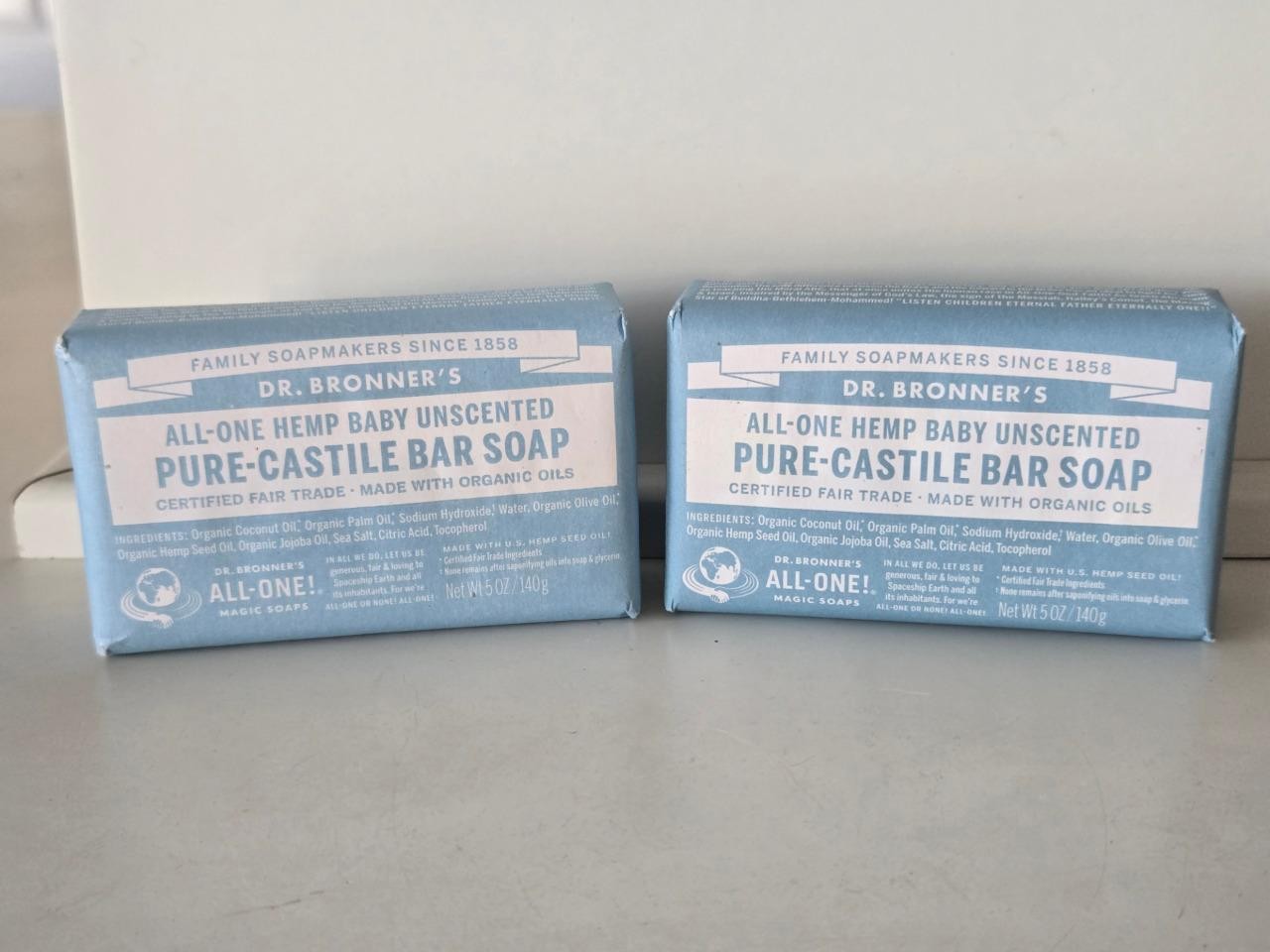 2 Dr. Bronner’s All One Pure Castile Baby Unscented Bar Soap 5 Oz/140g Each