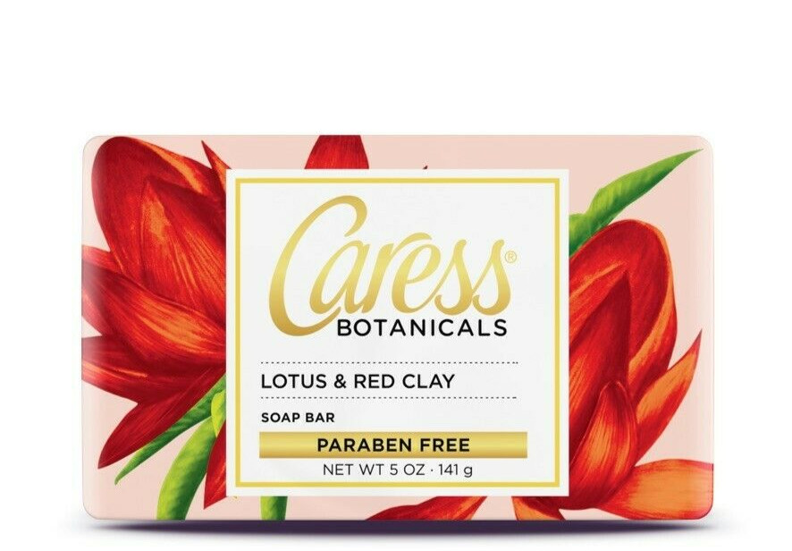 (3 PACK) Caress Botanicals Lotus & Red Clay Bar Soap Paraben Free 5oz