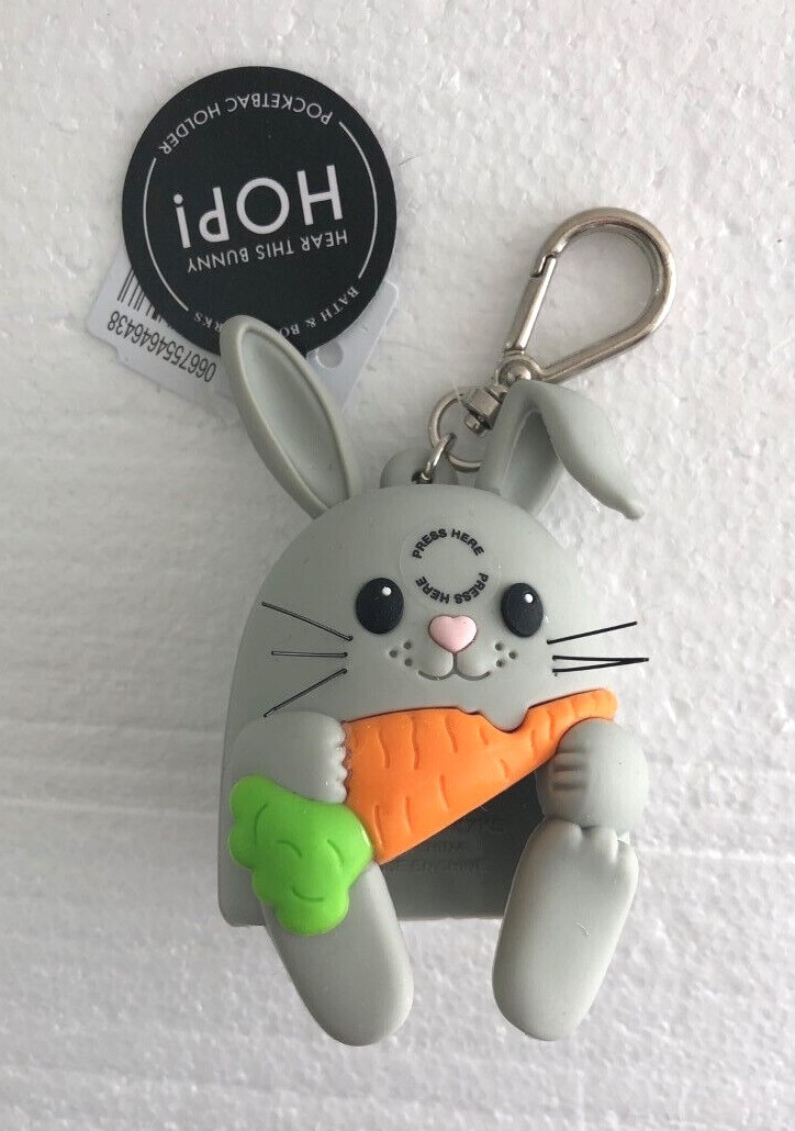 NEW Bath and Body Works BUNNY w/ CARROT Pocket HandGel Holder Keychain -NO Sound