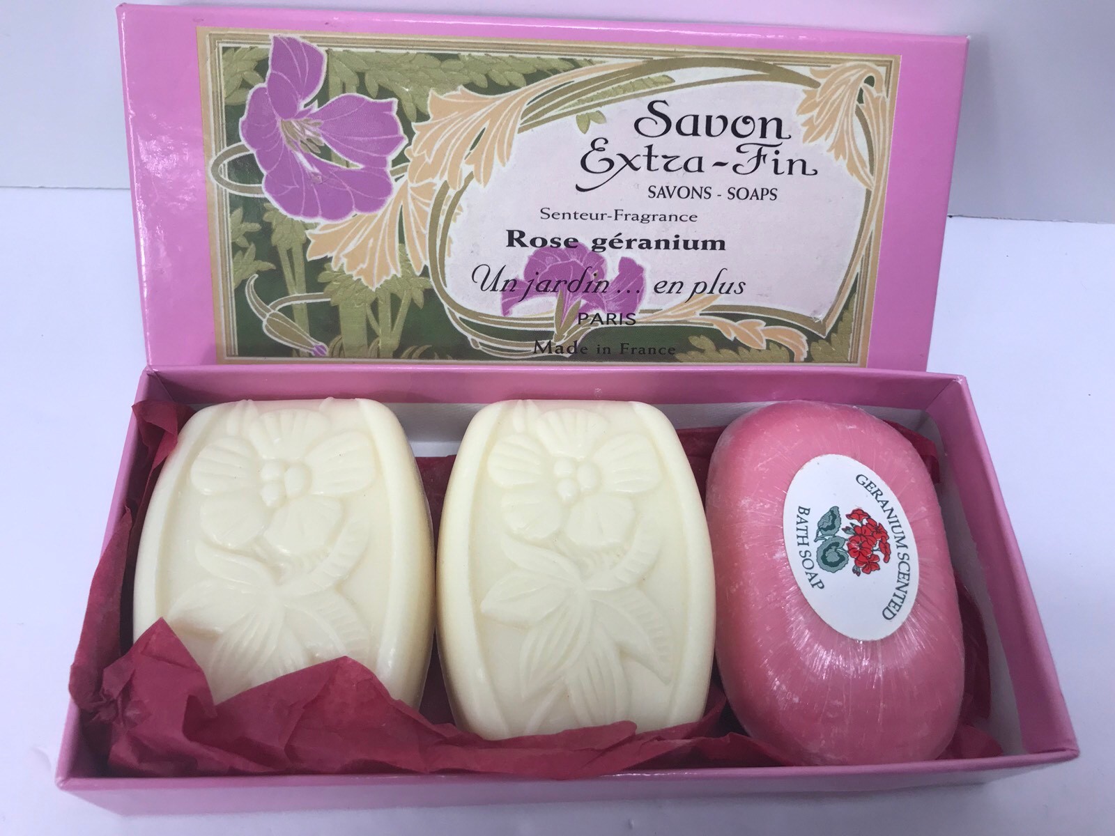 Box Of 3 Rose Geranium Scented Soaps Made In Paris France