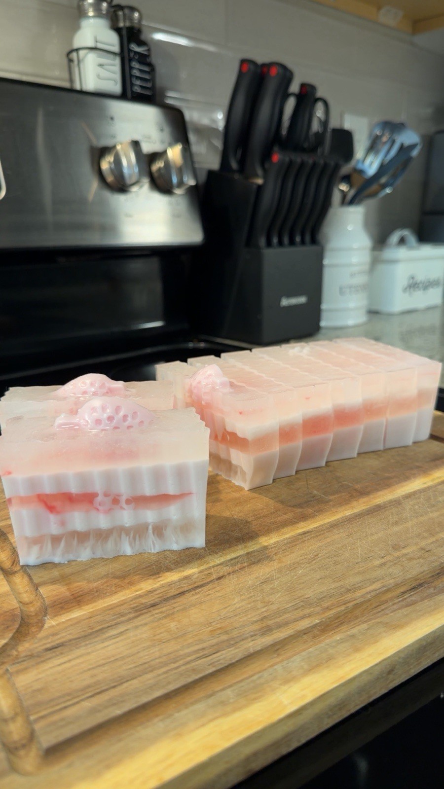Pink & White Layered Striped Rectangular Body Bar Soap for Body & Hands