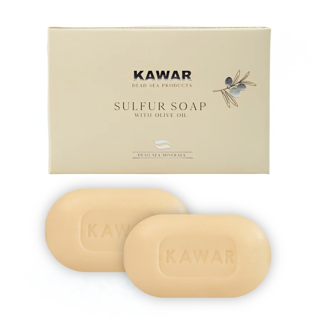 Natural Dead Sea Sulfur Soap with Olive Oil for Oily Skin | 4.2 oz, 2-Pack