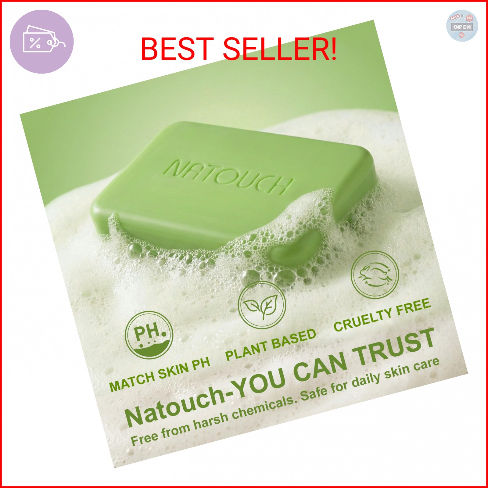 Natouch Medicated Soap Bar, Tea Tree Bar Soap for Face & Body Acne, Athlete’s Fo